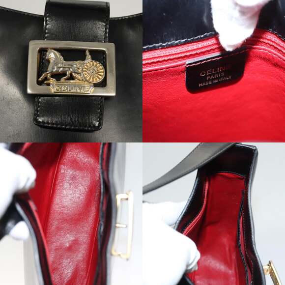 CELINE Shoulder Bag Leather Black Gold - Picture 11 of 12